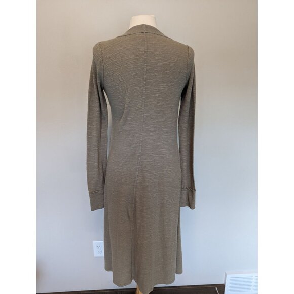 Long Open-Front Olive Green Duster Cardigan Sweater Small - Picture 2 of 4